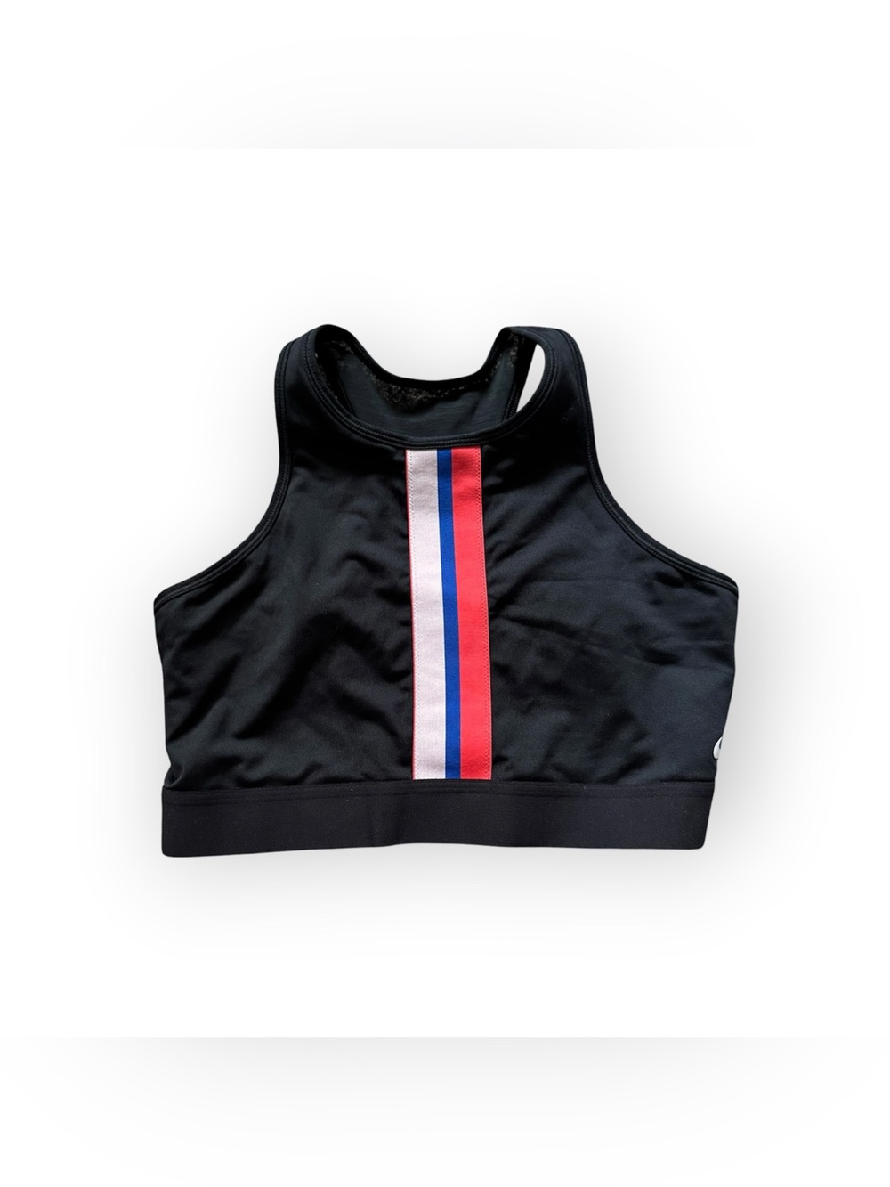 Nike Black Athletic Sports Bra with Red, White & Blue Center Stripe